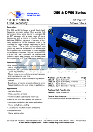 DP66L6B-849HZ datasheet - 32 Pin DIP 6-Pole Filters