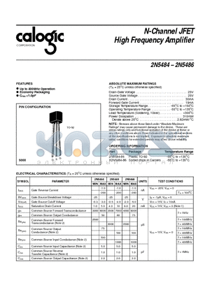 2N5485 datasheet - N-Channel JFET High Frequency Amplifier