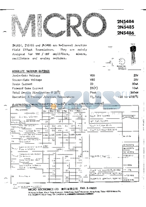 2N5485 datasheet - N-CHANNEL JUNCTION FIELD EFFECT TRANSISTORS