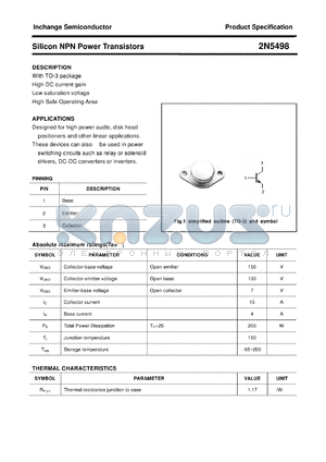 2N5498 datasheet - Silicon NPN Power Transistors