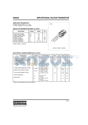 2N5550 datasheet - NPN EPITAXIAL SILICON TRANSISTOR