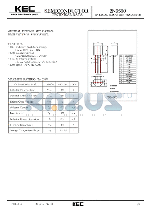 2N5550 datasheet - EPITAXIAL PLANAR NPN TRANSISTOR (GENERAL PURPOSE, HIGH VOLTAGE)