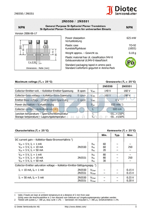 2N5550 datasheet - General Purpose Si-Epitaxial Planar Transistors