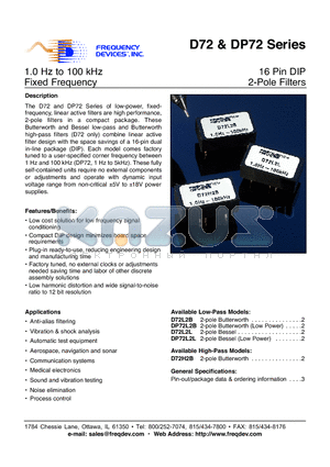 DP72H2B datasheet - 16 Pin DIP 2-Pole Filters