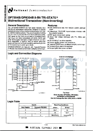 DP7304 datasheet - 8 BIT TRI-STATE BIDIRECTIONAL TRANSCEIVER