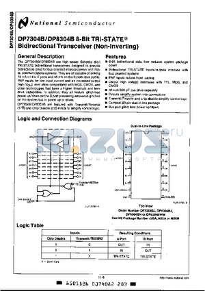 DP7304B datasheet - 8 BIT TRI-STATE BIDIRECTIONAL TRANSCEIVER