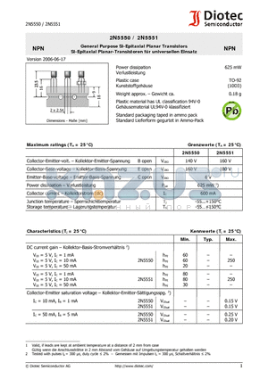 2N5551 datasheet - General Purpose Si-Epitaxial Planar Transistors