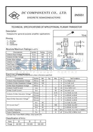 2N5551 datasheet - TECHNICAL SPECIFICATIONS OF NPN EPITAXIAL PLANAR TRANSISTOR