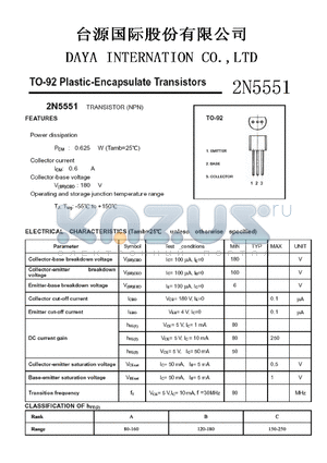 2N5551 datasheet - TO-92 Plastic-Encapsulate Transistors