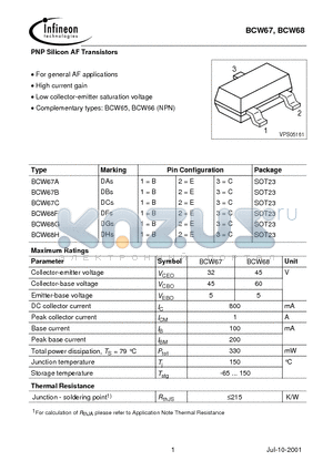 BCW67B datasheet - PNP Silicon AF Transistors