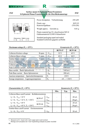 BCW67B datasheet - Surface mount Si-Epitaxial PlanarTransistors