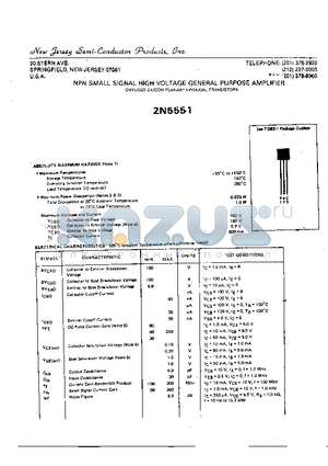 2N5551 datasheet - NPN SMALL SIGNAL HIGH VOLTAGE GENERAL PURPOSE AMPLIFIER