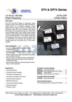 DP74L4B datasheet - 16 Pin DIP 4-Pole Filters