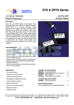 DP76H6B-849HZ datasheet - 32 Pin DIP 6-Pole Filters