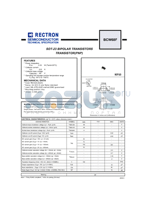 BCW68F datasheet - SOT-23 BIPOLAR TRANSISTORS TRANSISTOR(PNP)