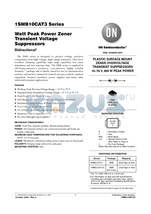 1SMB75CAT3 datasheet - Watt Peak Power Zener Transient Voltage Suppressors