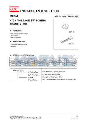 2N5551L-X-AB3-R datasheet - HIGH VOLTAGE SWITCHING TRANSISTOR