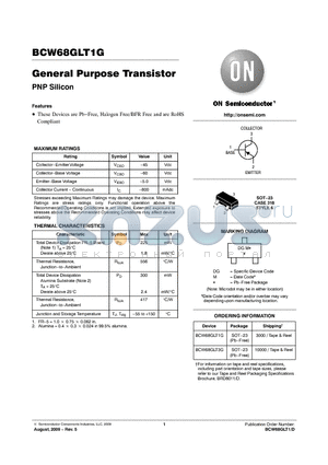 BCW68GLT3G datasheet - General Purpose Transistor PNP Silicon