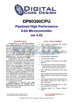 DP80390CPU datasheet - Pipelined High Performance 8-bit Microcontroller