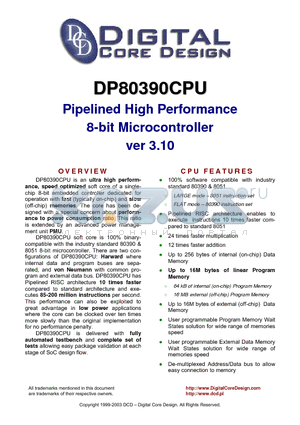 DP80390CPU_03 datasheet - Pipelined High Performance 8-bit Microcontroller ver 3.10