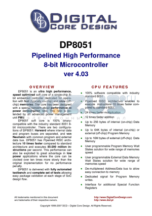 DP8051 datasheet - Pipelined High Performance 8-bit Microcontroller