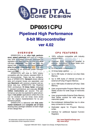 DP8051CPU datasheet - Pipelined High Performance 8-bit Microcontroller