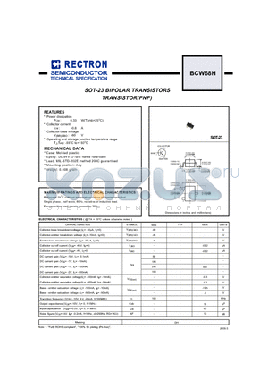 BCW68H datasheet - SOT-23 BIPOLAR TRANSISTORS TRANSISTOR(PNP)