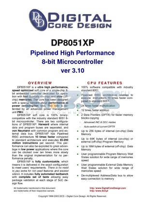 DP8051XP datasheet - Pipelined High Performance 8-bit Microcontroller ver 3.10