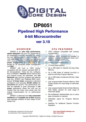 DP8051_03 datasheet - Pipelined High Performance 8-bit Microcontroller ver 3.10