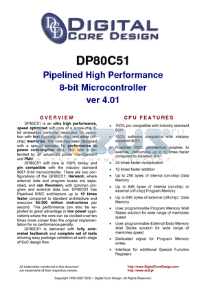 DP80C51 datasheet - Pipelined High Performance 8-bit Microcontroller