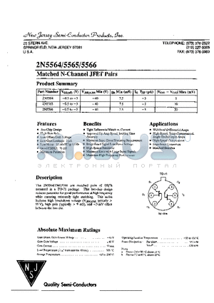 2N5565 datasheet - MATCHED N-CHANNEL JFET PAIRS