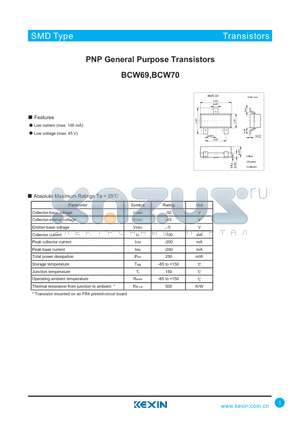 BCW69 datasheet - PNP General Purpose Transistors