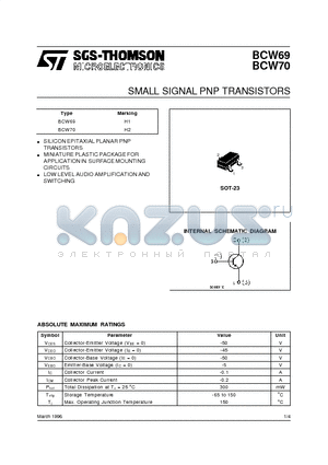 BCW70 datasheet - SMALL SIGNAL PNP TRANSISTORS