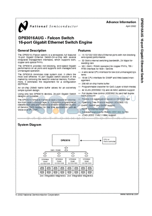 DP83016 datasheet - Falcon Switch 16-port Gigabit Ethernet Switch Engine