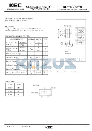 BCW70 datasheet - EPITAXIAL PLANAR PNP TRANSISTOR (GENERAL PURPOSE, SWITCHING)