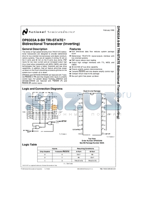 DP8303A datasheet - 8-Bit TRI-STATE-R Bidirectional Transceiver (Inverting)
