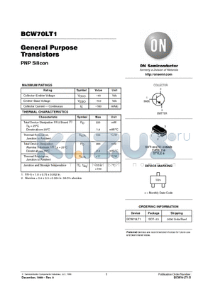 BCW70LT1 datasheet - General Purpose Transistors(PNP Silicon)