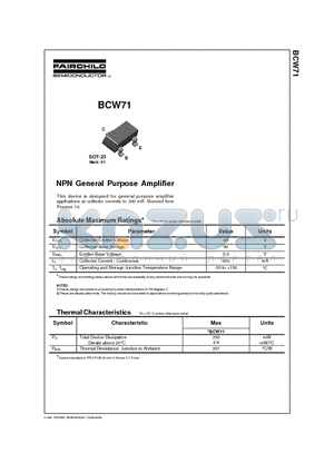 BCW71 datasheet - NPN General Purpose Amplifier
