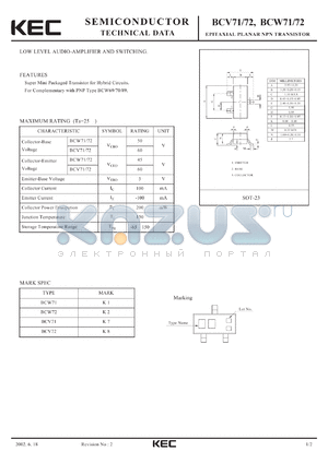 BCW71 datasheet - EPITAXIAL PLANAR NPN TRANSISTOR