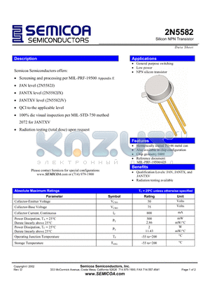 2N5582 datasheet - Silicon NPN Transistor