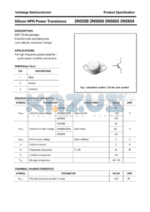 2N5598 datasheet - Silicon NPN Power Transistors