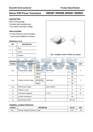 2N5599 datasheet - Silicon PNP Power Transistors