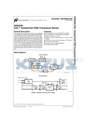 DP83220 datasheet - CDL Twisted Pair FDDI Transceiver Device