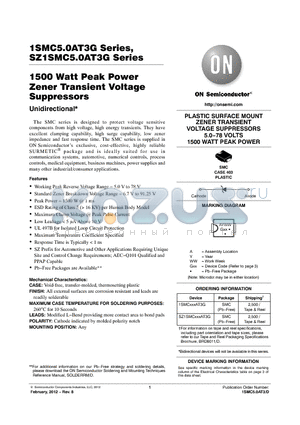 1SMC10AT3G datasheet - 1500 Watt Peak Power Zener Transient Voltage Suppressors