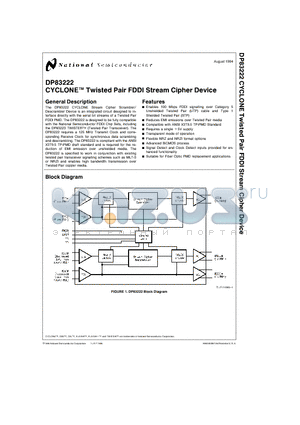 DP83222 datasheet - CYCLONE Twisted Pair FDDI Stream Cipher Device