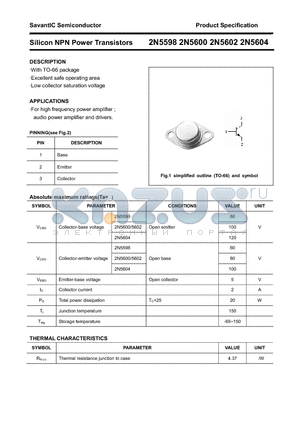 2N5604 datasheet - Silicon NPN Power Transistors