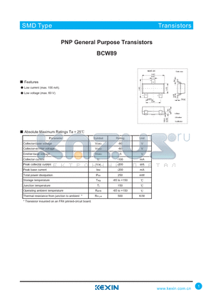 BCW89 datasheet - PNP General Purpose Transistors
