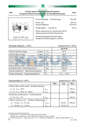 BCW89 datasheet - Surface mount Si-Epitaxial PlanarTransistors