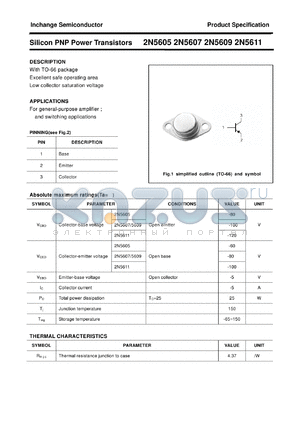 2N5605 datasheet - Silicon PNP Power Transistors