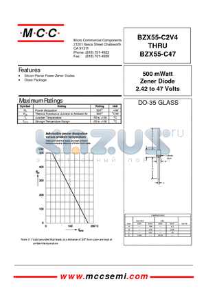 BZX55-C16 datasheet - 500 mWatt Zener Diode 2.42 to 47 Volts